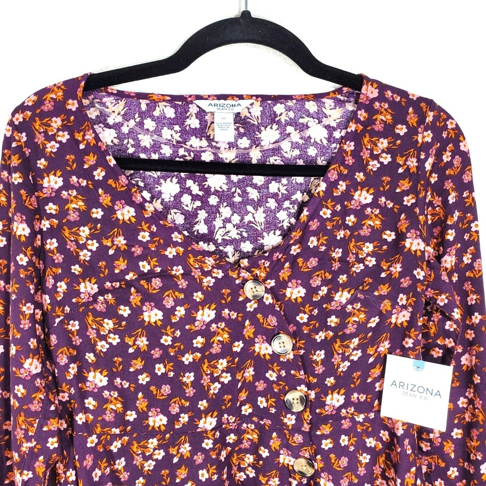 Arizona Jean Co. Womens XS Extra Small Top Floral Button-Down Long Sleeve Rayon - Picture 9 of 10